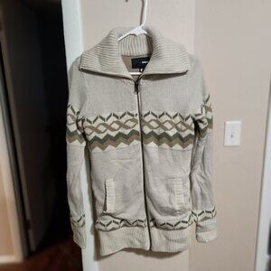 Hurley Women Full Zip Insulated Cardigan Sweater Size Medium Beige with Design